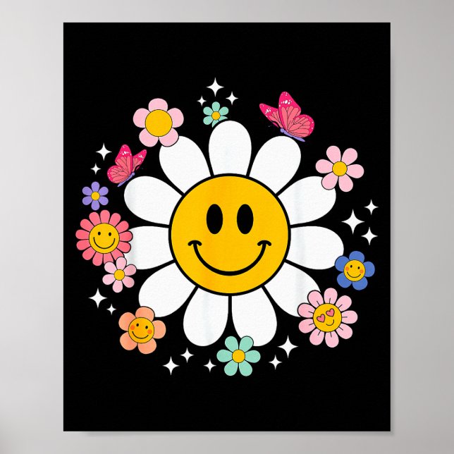Happy Retro Daisy Smile Face Preppy Aesthetic Men  Poster (Framsidan)