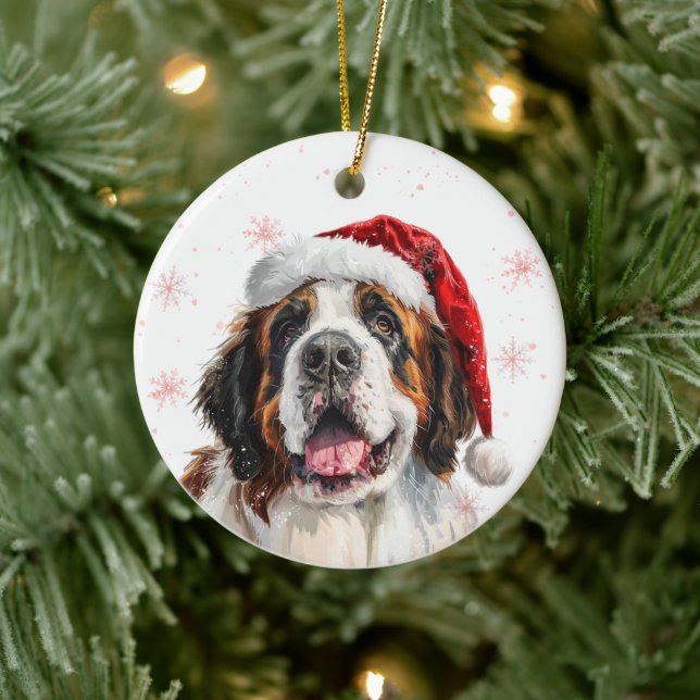 Happy Saint Bernard Dog Christmas Personalized Julgransprydnad Keramik (Träd)