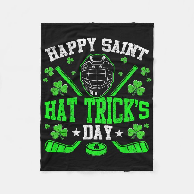 Happy Saint Hat Trick's Day Ice Hockey St. Patrick Fleecefilt (Framsidan)
