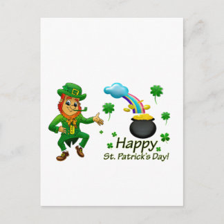 Happy Saint Patrick's Day Leprechaun Rainbow  Vykort