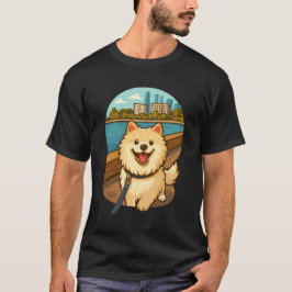 Happy Samoyed Walk by the City Waterfront T Shirt