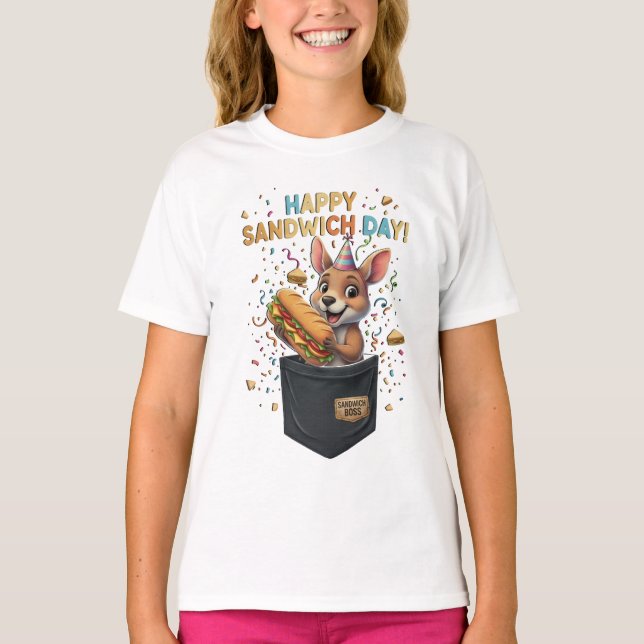 Happy Sandwich Day Boss- Kangaroo Foodie Animal T Shirt (Framsida)