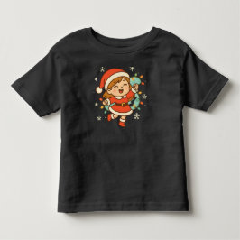 Happy Santa Girl with Christmas Lights T Shirt