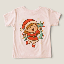 Happy Santa Girl with Christmas Lights T Shirt