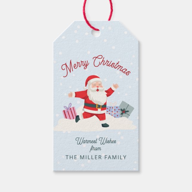 Happy Santa, light blue Christmas Presentetikett (Framsidan)