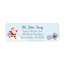 Happy Santa, light blue Christmas return address