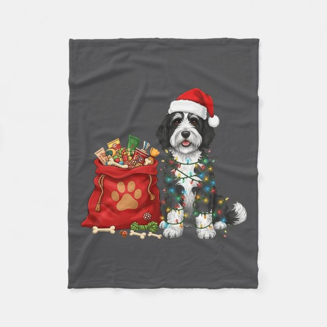 Happy Sheepadoodle Christmas Lights Dog Mom Sheepa Fleecefilt (Framsidan)