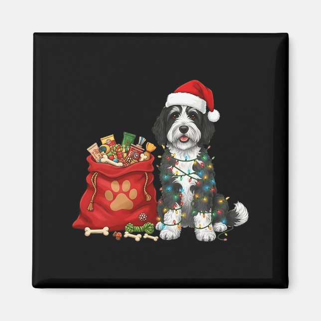 Happy Sheepadoodle Christmas Lights Dog Mom Sheepa Magnet (Framsidan)