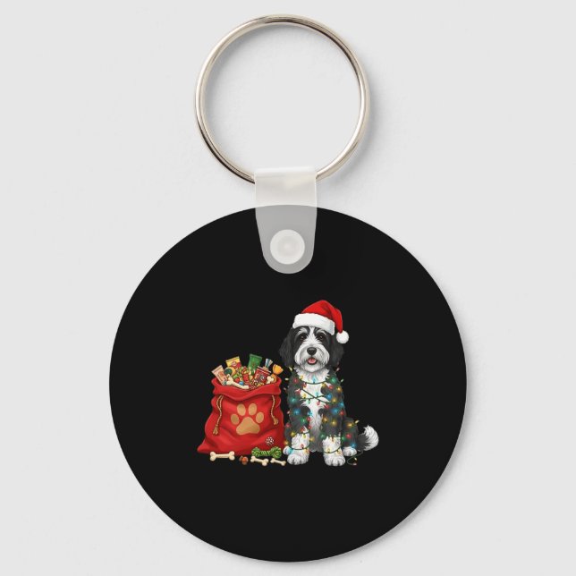 Happy Sheepadoodle Christmas Lights Dog Mom Sheepa Nyckelring (Framsida)