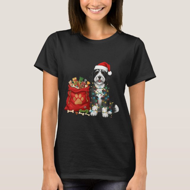 Happy Sheepadoodle Christmas Lights Dog Mom Sheepa T Shirt (Framsida)