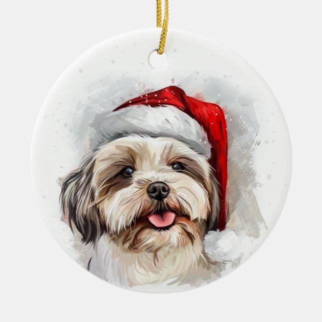 Happy Shih Tzu Dog Christmas Personalized Julgransprydnad Keramik (Framsidan)
