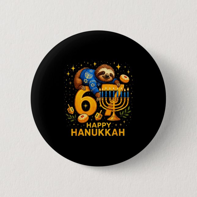 Happy Six Seven Hanukkah Funny Meme Menorah Sloth  Knapp (Framsida)