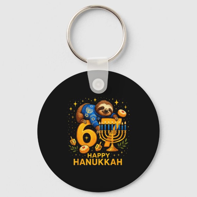 Happy Six Seven Hanukkah Funny Meme Menorah Sloth  Nyckelring (Framsida)