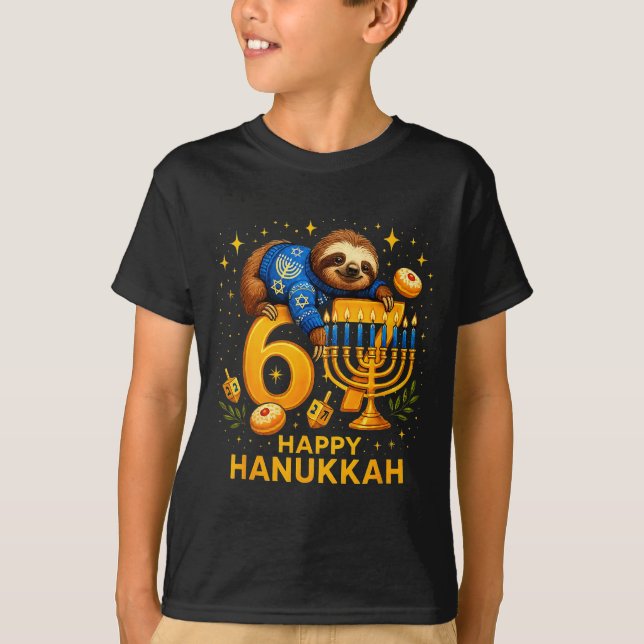 Happy Six Seven Hanukkah Funny Meme Menorah Sloth  T Shirt (Framsida)