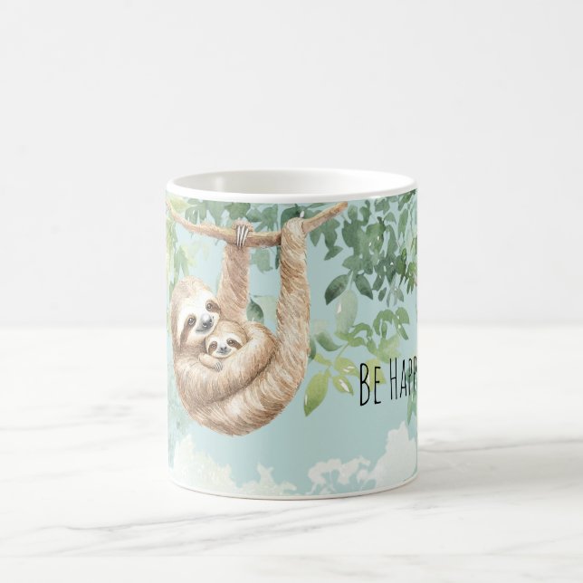 Happy Sloth Mom Baby Tree Kaffemugg (Center)