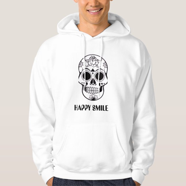 Happy Smile Skull – Stylish Floral Skull  Hoodie (Framsida)