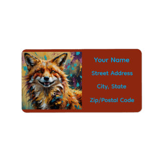 Happy Smiling Fox - Paint Splatter abstract Adressetikett