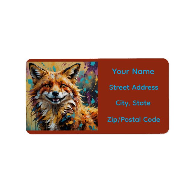 Happy Smiling Fox - Paint Splatter abstract Adressetikett (Framsidan)