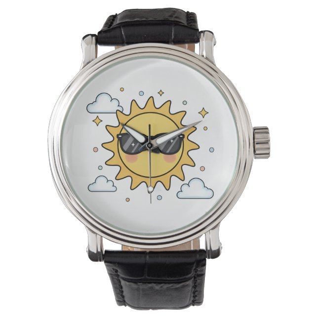 Happy Smiling Sun Cartoon - Minimalist Kawaii Suns Armbandsur (Framsida)
