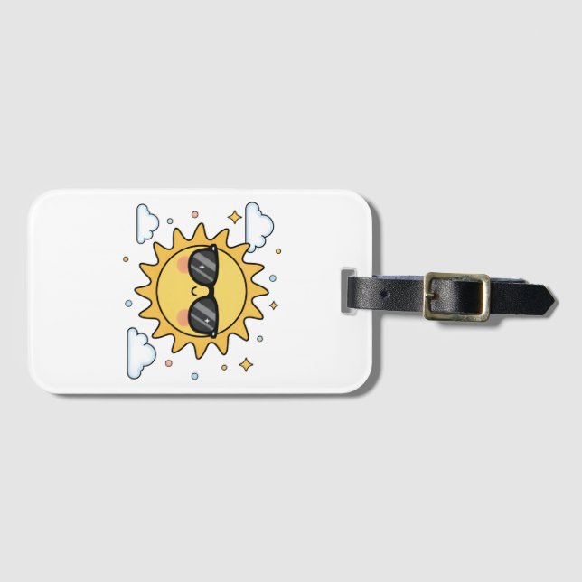 Happy Smiling Sun Cartoon - Minimalist Kawaii Suns Bagagebricka (Framsida horisontal)