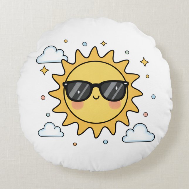 Happy Smiling Sun Cartoon - Minimalist Kawaii Suns Rund Kudde (Framsidan)