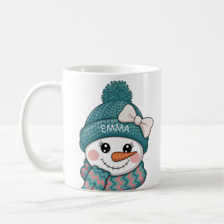 Happy Snowman Face Name Christmas bow Kaffemugg
