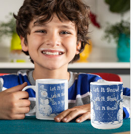 Happy Snowman Snowflakes Blue White Let It Snow Kaffemugg