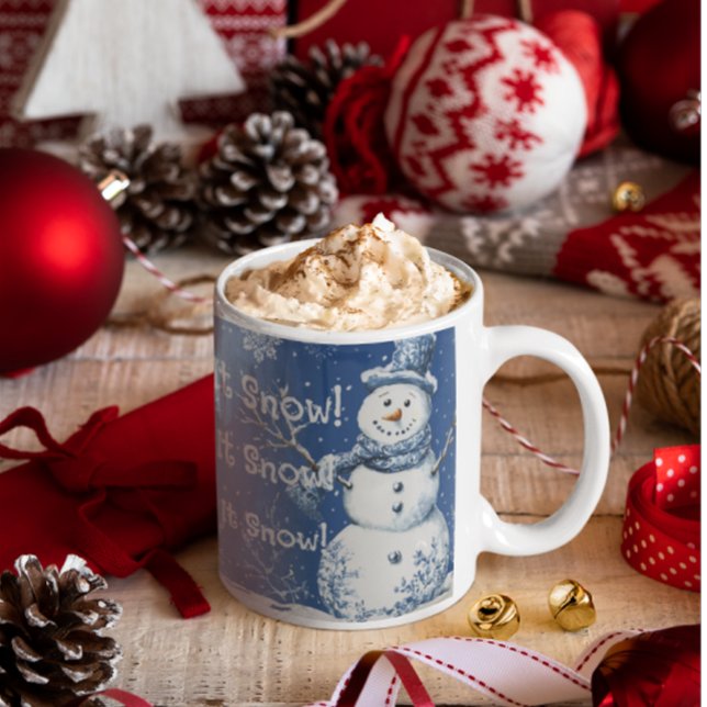 Happy Snowman Snowflakes Blue White Let It Snow Kaffemugg (Ready for chilly winter nights!)