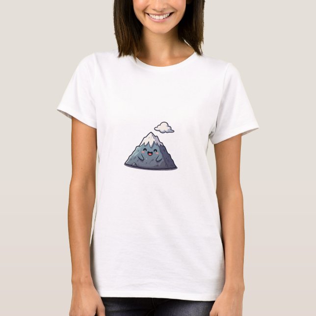 Happy Snowy Mountain Character with Floating Cloud T Shirt (Framsida)