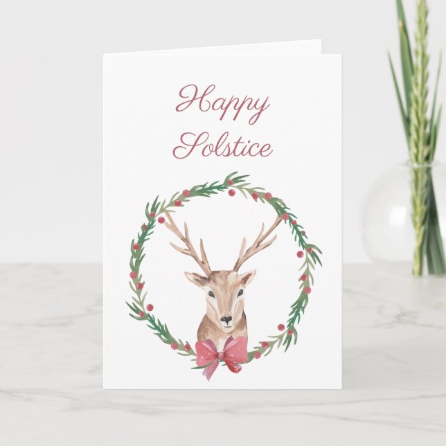 Happy Solstice Deer Yule Greeting Card Helgkort (Framsida)