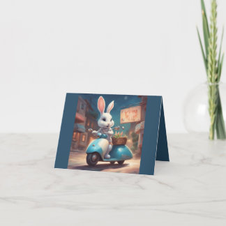 Happy Spring Bunny on a Scooter Kort