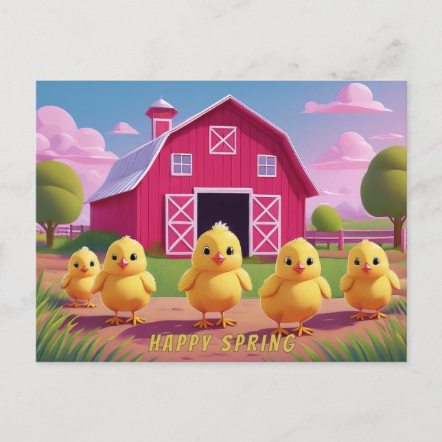 Happy Spring Chicks in Barnyard Vykort (Framsida)