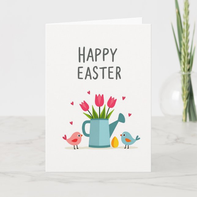 Happy Spring Flowers Bird Egg Card Kort (Framsida)