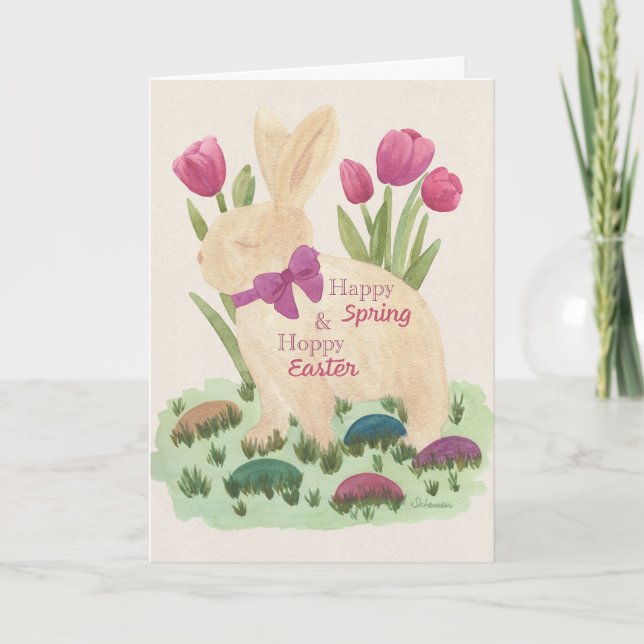 Happy Spring & Hoppy Easter Greeting Card with Gol Kort (Framsida)