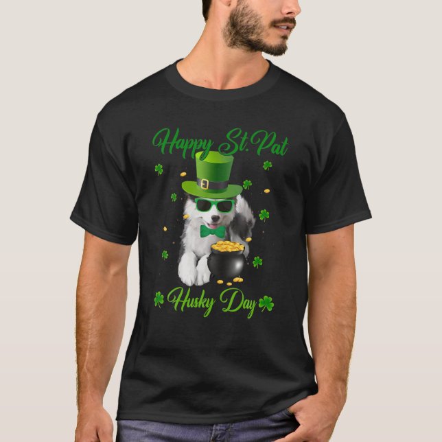 Happy St. Pat Husky Day Dog St. Patrick's Day T Shirt (Framsida)