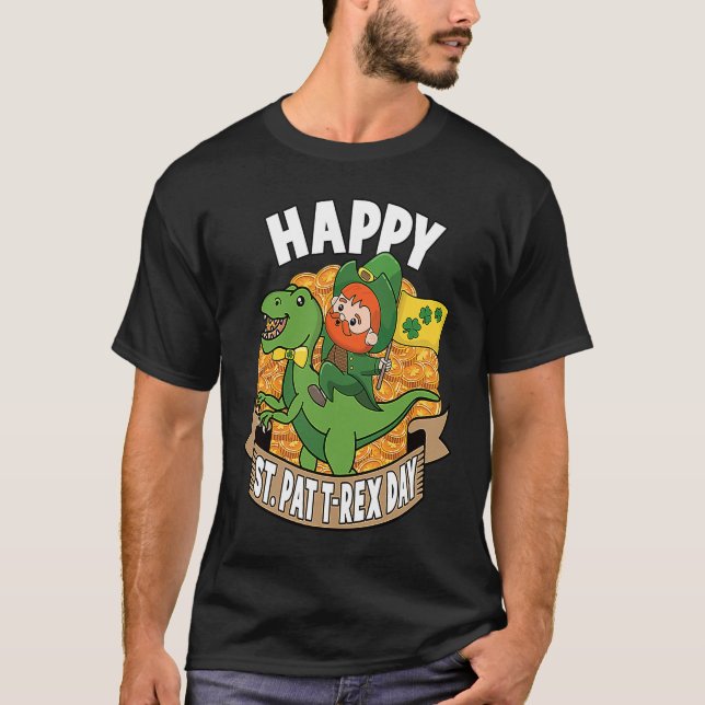 Happy St Pat Rex Day Dino St Patricks Dinosaur Boy T Shirt (Framsida)