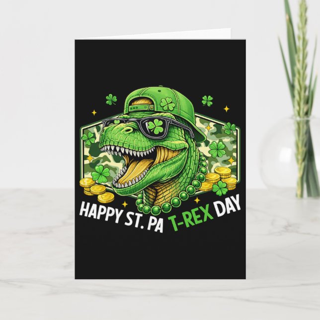Happy St Pat-rex Day Dinosaur Camo St Patricks Day Kort (Framsida)