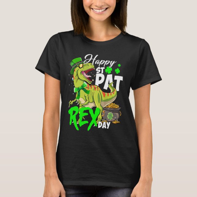 Happy St Pat Rex Day Dinosaur Irish Shamrock St Pa T Shirt (Framsida)