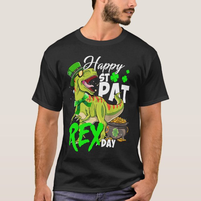 Happy St Pat Rex Day Dinosaur Irish Shamrock St Pa T Shirt (Framsida)