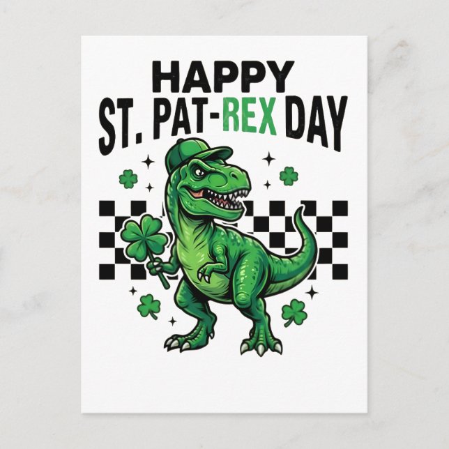 Happy St Pat-Rex Day Dinosaur Party Helg Vykort (Framsida)