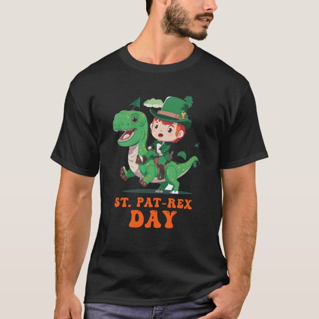 Happy St Pat Rex Day St Patricks Day Rex Leprechau T Shirt (Framsida)