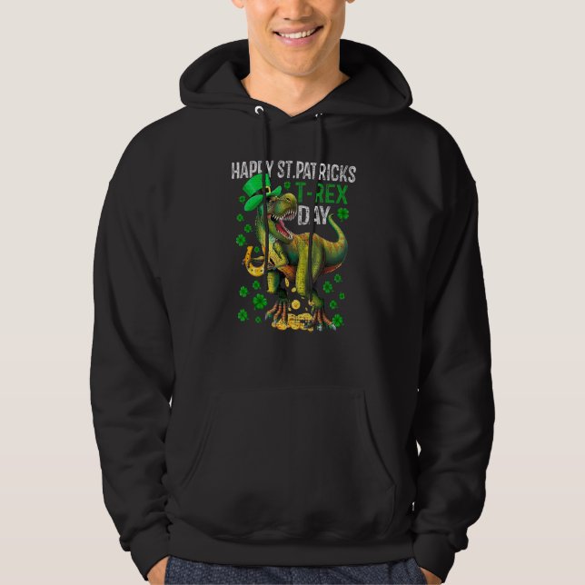 Happy St PaT Rex Dinosaur Saint Patrick's Day Boys Hoodie (Framsida)