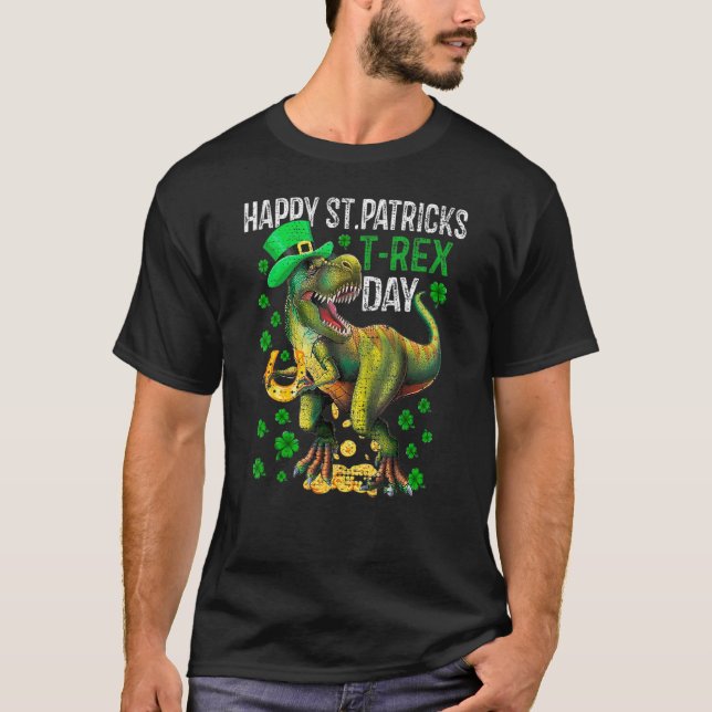 Happy St PaT Rex Dinosaur Saint Patrick's Day Boys T Shirt (Framsida)