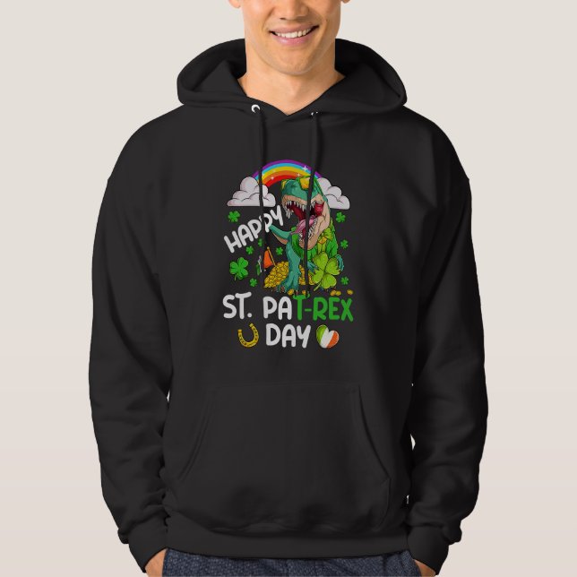 Happy St PaT Rex Dinosaur Trex Dino Saint Patrick' Hoodie (Framsida)