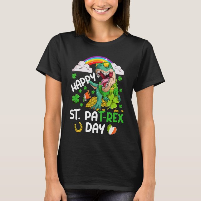 Happy St PaT Rex Dinosaur Trex Dino Saint Patrick' T Shirt (Framsida)
