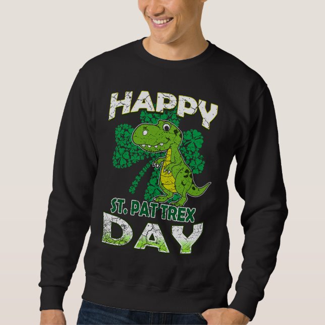 Happy St Pat Rex St Patrick's Day Cute Dinosaur Ki Lång Ärmad Tröja (Framsida)