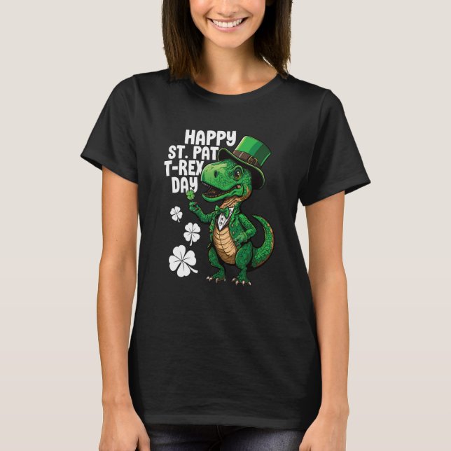 Happy St Pat Rex St Patricks Day Dinosaur Leprecha T Shirt (Framsida)
