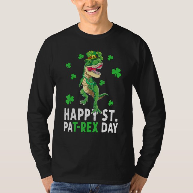 Happy St Pat T Rex Saint Patrick's Day Dinosaur Bo T Shirt (Framsida)