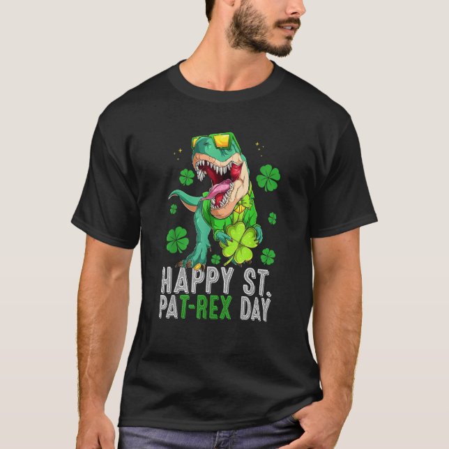 Happy St Pat T-Rex Saint Patrick's Day Dinosaur Bo T Shirt (Framsida)