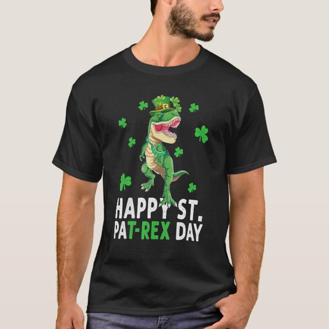 Happy St Pat T Rex Saint Patrick's Day Dinosaur Bo T Shirt (Framsida)